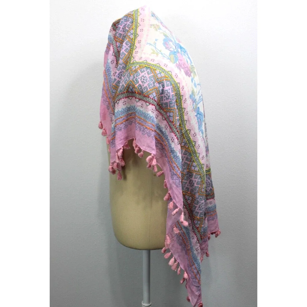 Aratta Silent Journey Scarf Floral Embroidered Tassel 40